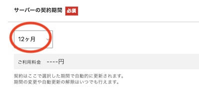X Serverの申し込み画面をクリックしたあと、契約期間を選ぶ画面